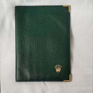 Vintage Rolex Green Leather Card Passport Holder with Gold Accents 68.08.55